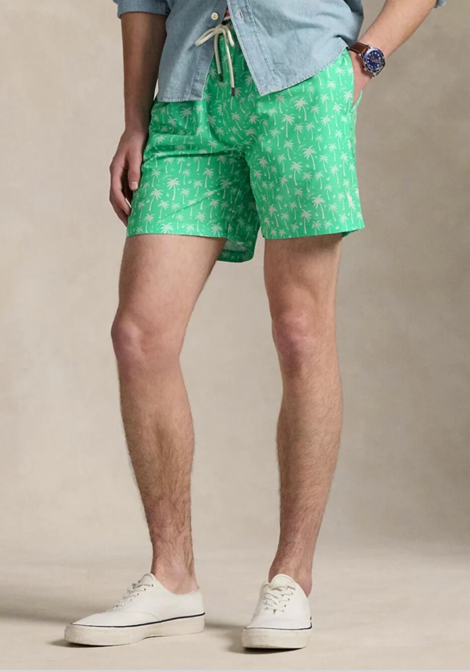 Polo Ralph Lauren 5.75'' Traveler Classic Swim Trunks Green Palms Small
